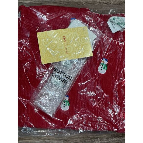 Quacker Factory red holiday Christmas snowman embroidered sweater cardigan has s - Picture 8 of 8